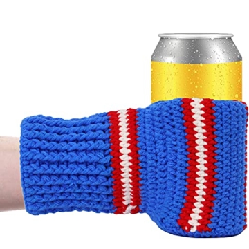 FunisFun Beer Mitten Gloves, Knit Stitched Drink Mitt Holder for White Elephant Gag Gift Tailgating Idea (Rangers-Blue)