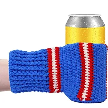 FunisFun Beer Mitten Gloves, Knit Stitched Drink Mitt Holder for White Elephant Gag Gift Tailgating Idea (Rangers-Blue)