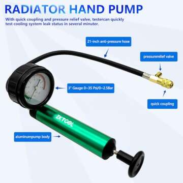 ZKTOOL Aluminum Automotive Cooling System Radiator Pressure Tester Tool,Pressure Test Pump with Pres...