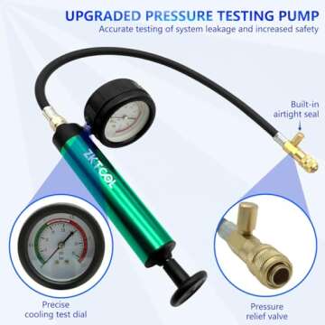 ZKTOOL Aluminum Automotive Cooling System Radiator Pressure Tester Tool,Pressure Test Pump with Pressure Gauge, Aluminum Hand Pump.Compatible with adapters for Various car Models.