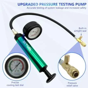 ZKTOOL Aluminum Automotive Cooling System Radiator Pressure Tester Tool,Pressure Test Pump with Pressure Gauge, Aluminum Hand Pump.Compatible with adapters for Various car Models.