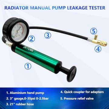 ZKTOOL Aluminum Automotive Cooling System Radiator Pressure Tester Tool,Pressure Test Pump with Pressure Gauge, Aluminum Hand Pump.Compatible with adapters for Various car Models.