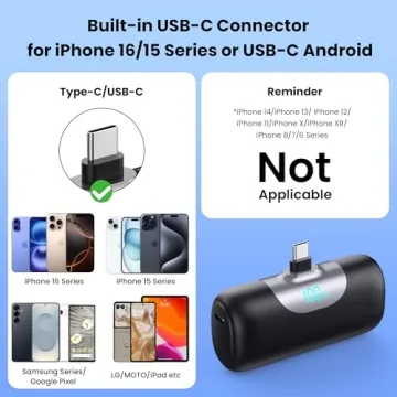 Mini Portable Charger for iPhone 17/16/15 Series,Upgraded 5500mAh PD Fast Charging USB-C Power Bank,...