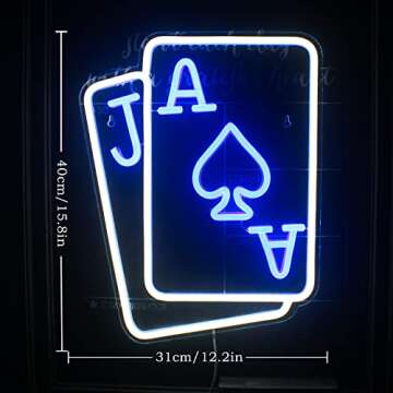 Gamerneon Playing Cards Neon Signs for Wall Decor Poker Teens Led Neon Light Blue White Usb Light Sign for Bedroom Casino Bar Hotel Play Room Birthday Party Decor