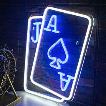 Gamerneon Playing Cards Neon Signs for Wall Decor Poker Teens Led Neon Light Blue White Usb Light Sign for Bedroom Casino Bar Hotel Play Room Birthday Party Decor