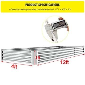 Doniks Raised Garden Beds 12×4×1ft Outdoor Metal Galvanized Garden Planting Box for Vegetables Lawn Green Flowers, Fruits, Terrace