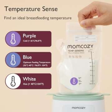 Momcozy Breastmilk Storage Bag, 8Oz, Temp-Sensing Color Change 60 Count Breast Milk Bags with Pour S...