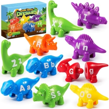 52 PCS Double-Sided ABC Alphabet Matching Letters Dinosaur Toy with Uppercase Lowercase Montessori T...