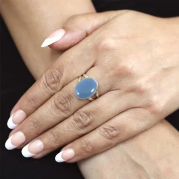 JEWELOPORIUM Blue Angelite Silver Ring Size 7 for Women