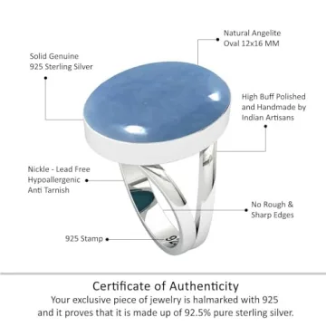 JEWELOPORIUM Blue Angelite Silver Ring Size 7 for Women