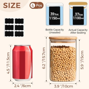 ComSaf 37fl.oz Glass Storage Containers with Lids Set