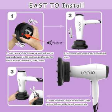 LIGOLIG Hair Difuser Attachment Universal Diffuser Hair Dryer for 1.4-inch to 2.4- inch Blow Dryer, Hair Diffuser for Curly Hair and Natural Wavy Hair (Black)