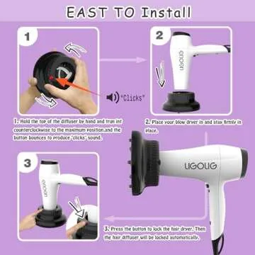 LIGOLIG Hair Difuser Attachment Universal Diffuser Hair Dryer for 1.4-inch to 2.4- inch Blow Dryer, Hair Diffuser for Curly Hair and Natural Wavy Hair (Black)