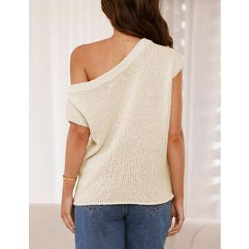 Lviefent Womens Off Shoulder Sweater Y2K Short Sleeve Ribbed Knit Pullover Date Night Top Blouse (Beige-XS)