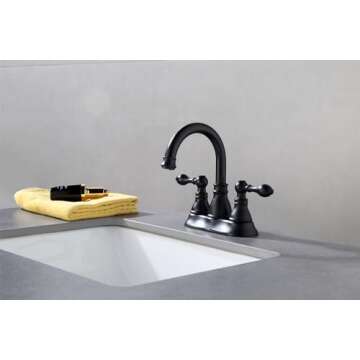 Derengge Two Handle Bathroom Sink Faucet Matte Black 3 Hole Bathroom Faucet with Overflow Pop up Dra...