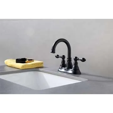 Derengge Two Handle Bathroom Sink Faucet Matte Black 3 Hole Bathroom Faucet with Overflow Pop up Dra...