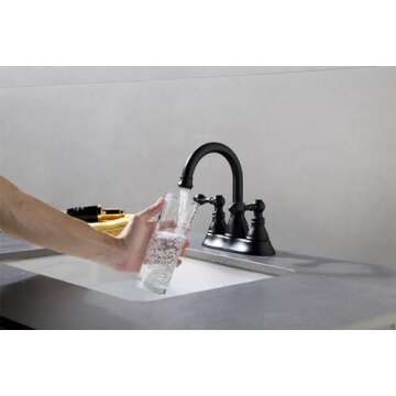 Derengge Two Handle Bathroom Sink Faucet Matte Black 3 Hole Bathroom Faucet with Overflow Pop up Drain, 360° Swivel Spout Sink Faucet 4 Inch Centerset Lavatory Faucet,F-4501-MT