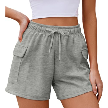 PINSPARK Women’s Comfy Lounge Shorts with Pockets - Heather Light Grey