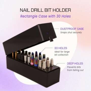 PANA Rectangle Nail Drill Bit Holder Display Organizer Case - Dustproof Carbide Bit Storage Containe...