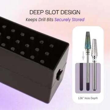 PANA Rectangle Nail Drill Bit Holder Display Organizer Case - Dustproof Carbide Bit Storage Container Box For Manicure Tools Nail Salon - 30 Holes Black (Drill Bits Not Included)