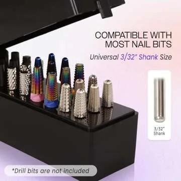 PANA Rectangle Nail Drill Bit Holder Display Organizer Case - Dustproof Carbide Bit Storage Container Box For Manicure Tools Nail Salon - 30 Holes Black (Drill Bits Not Included)