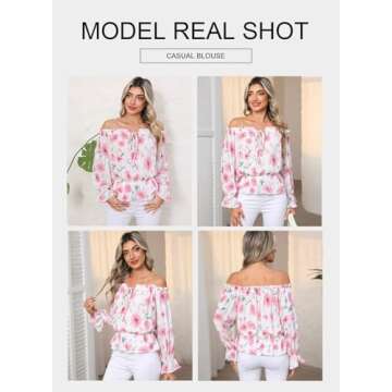 BLENCOT Women's Summer Tops - Sexy Off Shoulder Floral Blouses with Ruffles