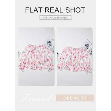 BLENCOT Womens Summer Floral Off Shoulder Ruffled Top