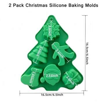 Accfore 2 Pack Christmas Silicone Molds,No-Stick Xmas Silicone Cake Baking Molds for Making Holiday ...