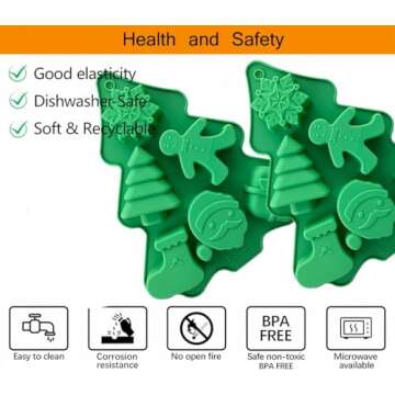 Accfore 2 Pack Christmas Silicone Molds,No-Stick Xmas Silicone Cake Baking Molds for Making Holiday Chocolate Candy,Handmade Soap,Candles,Bath Bombs,Fondant,Cake,Ice Cubes,Candles,Jello