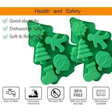 Accfore 2 Pack Christmas Silicone Molds,No-Stick Xmas Silicone Cake Baking Molds for Making Holiday Chocolate Candy,Handmade Soap,Candles,Bath Bombs,Fondant,Cake,Ice Cubes,Candles,Jello