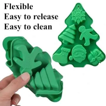 Accfore 2 Pack Christmas Silicone Molds,No-Stick Xmas Silicone Cake Baking Molds for Making Holiday Chocolate Candy,Handmade Soap,Candles,Bath Bombs,Fondant,Cake,Ice Cubes,Candles,Jello