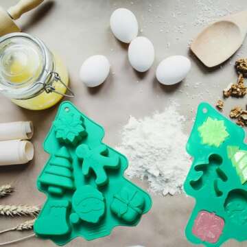 Accfore 2 Pack Christmas Silicone Molds,No-Stick Xmas Silicone Cake Baking Molds for Making Holiday Chocolate Candy,Handmade Soap,Candles,Bath Bombs,Fondant,Cake,Ice Cubes,Candles,Jello