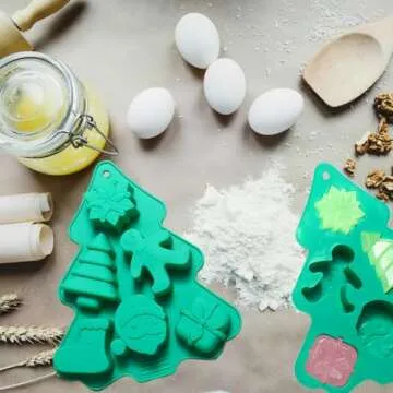 Accfore 2 Pack Christmas Silicone Molds,No-Stick Xmas Silicone Cake Baking Molds for Making Holiday Chocolate Candy,Handmade Soap,Candles,Bath Bombs,Fondant,Cake,Ice Cubes,Candles,Jello