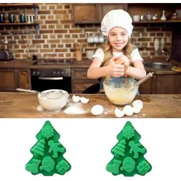 Accfore 2 Pack Christmas Silicone Molds,No-Stick Xmas Silicone Cake Baking Molds for Making Holiday Chocolate Candy,Handmade Soap,Candles,Bath Bombs,Fondant,Cake,Ice Cubes,Candles,Jello