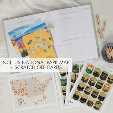 Beautiful Linen Travel Journal with US National Park Scratch Off Maps - The Perfect Planner and Diary For Women, Men - Elegant Journal Gift To Record Memories and Adventures From Special Trips