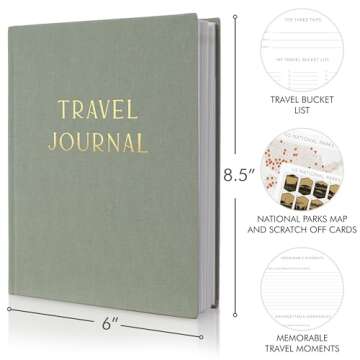 Beautiful Linen Travel Journal with US National Park Scratch Off Maps - The Perfect Planner and Diary For Women, Men - Elegant Journal Gift To Record Memories and Adventures From Special Trips