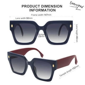 SOJOS Vintage Oversized Square Sunglasses for Women,Retro Womens Luxury Big Large Sun Glasses UV400 SJ2194 Milky Navy