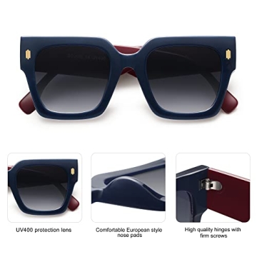 SOJOS Vintage Oversized Square Sunglasses for Women,Retro Womens Luxury Big Large Sun Glasses UV400 SJ2194 Milky Navy