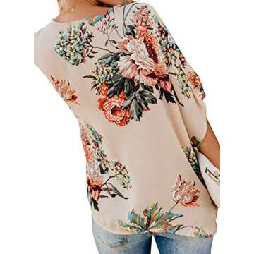 Elegant Women's Floral Print V Neck T-Shirt by FARYSAYS