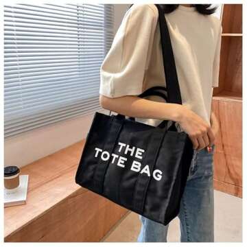 LMKIDS Tote Bag for Women, Canvas Tote Bag, Travel Tote Bag, Women Shoulder Bag, Crossbody Bag, Women Handbag (Black)