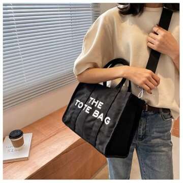 LMKIDS Tote Bag for Women, Canvas Tote Bag, Travel Tote Bag, Women Shoulder Bag, Crossbody Bag, Women Handbag (Black)
