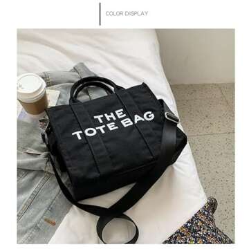 LMKIDS Tote Bag for Women, Canvas Tote Bag, Travel Tote Bag, Women Shoulder Bag, Crossbody Bag, Women Handbag (Black)