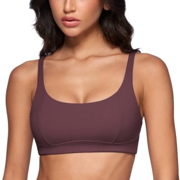 INGIA Women's Square Scoop Neck Sports Bra - Comfortable Low Impact Wireless Activewear in Plumbrown