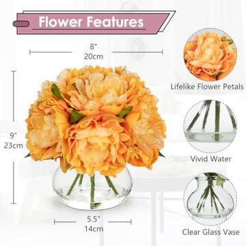 Hollyone Orange Peonies Artificial Flowers in Vase Fall Faux Flowers Peony Fake Flowers Silk Flower ...