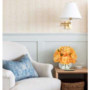 Hollyone Orange Peonies Artificial Flowers in Vase Fall Faux Flowers Peony Fake Flowers Silk Flower Arrangements with Glass Vase with Faux Water for Home Decor Bathroom Table Centerpiece Decorations