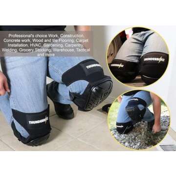 Thunderbolt Knee Pads for Men Construction Knee Pads for Work Knee Pads for Men and Women Gel Knee Pads Gardening Flooring Roofing Heavy Duty Gel Knee Pads Thick Foam Strong Adjustable Non-Slip Straps