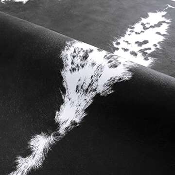 HOMORE Cowhide Rug, Cute Cow Print Rug for Living Room Faux Cow Hide Animal Print Carpet for Bedroom Office Table, 4.6 x 5.2 Feet, Black