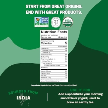 FGO Organic Moringa Leaf Powder - 16oz Resealable Pouch