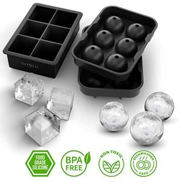 Premium Ice Cube Trays, Food Grade Silicone Ice Ball Maker Mold with Lids & Large Square Ice Cube Mo...