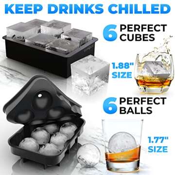 Premium Ice Cube Trays, Food Grade Silicone Ice Ball Maker Mold with Lids & Large Square Ice Cube Molds for Whiskey, Cocktails & Bourbon - Keep Drinks Chilled (2pc/Pack)
